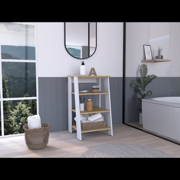 Tuhome St. Clair Linen Cabinet, Two Interior Shelves, Two Open Shelves, Single Door, Light Oak/White MDB7126 - main